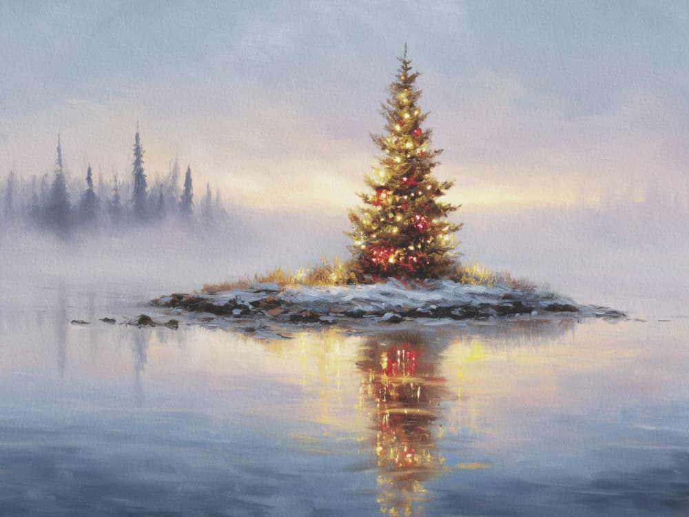 Misty Christmas Tree Island by Andreas Magnusson — canvas wall art