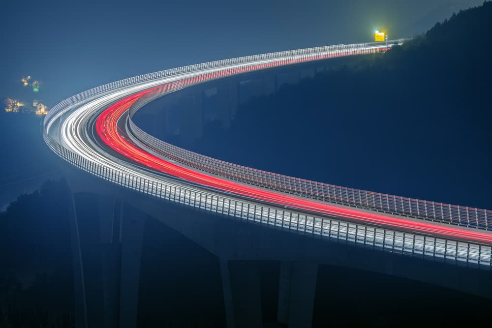 Night Highway Light Trails by Andrea Comari — canvas wall art