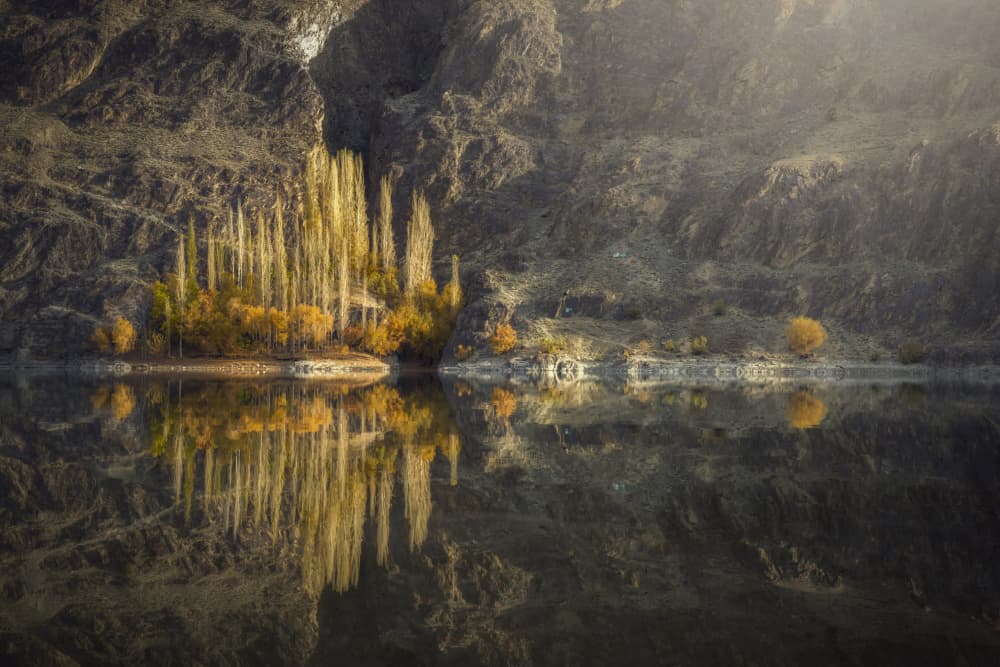 Golden Autumn Reflections by Sarawut Intarob — canvas wall art