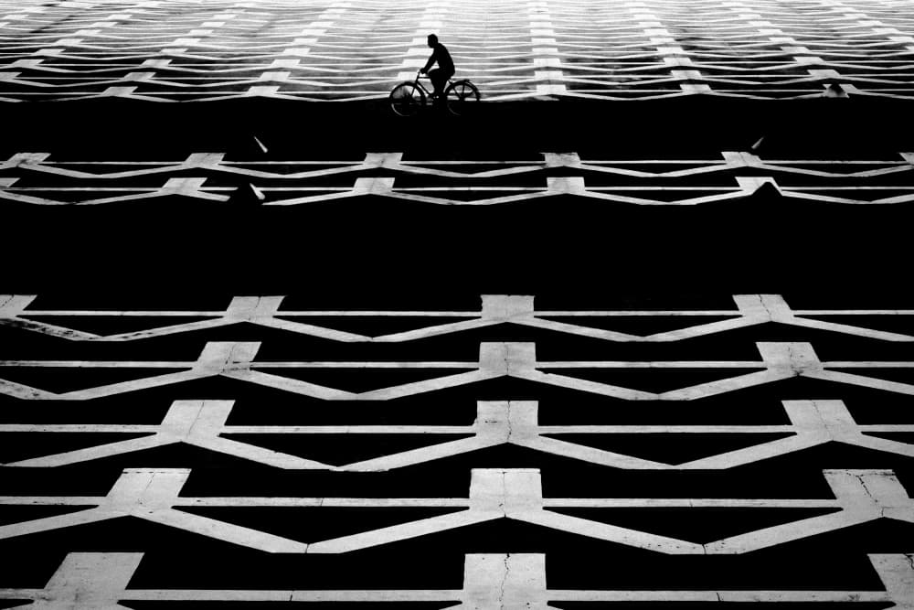 Geometric Cyclist Silhouette by Andy Bauer — canvas wall art
