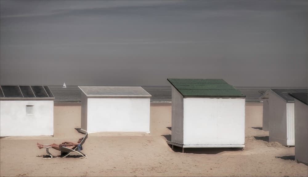 Minimalist Beach Huts by Gilbert Claes — canvas wall art