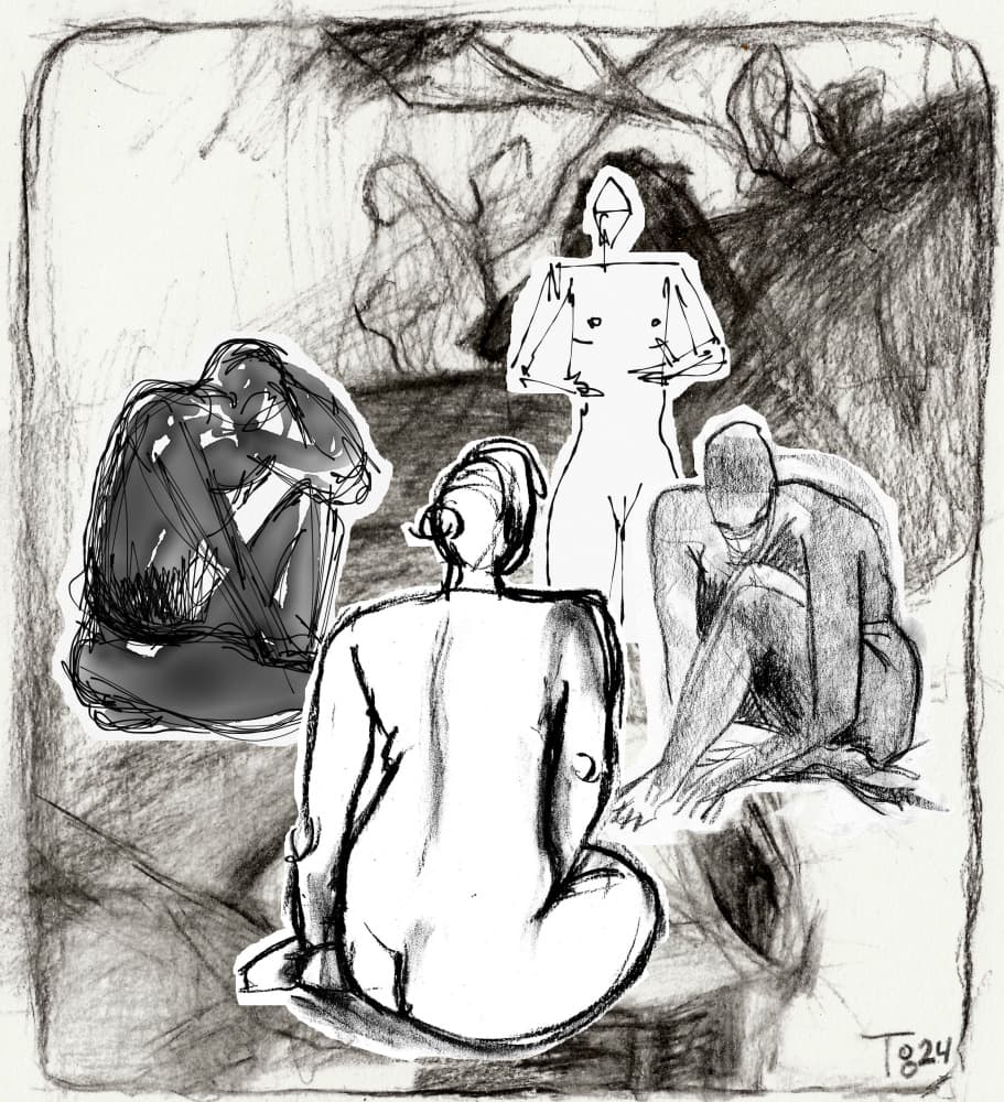 Contemplative Figures Sketch by Tore Bahnson — canvas wall art
