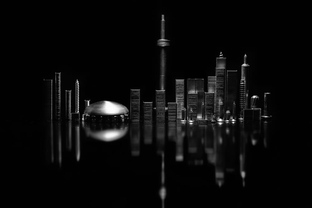 Metal City Skyline by Carlos Gonzalez — canvas wall art