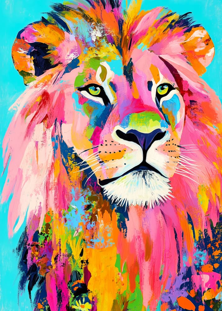 Colorful Abstract Lion by Justyna Jaszke — canvas wall art