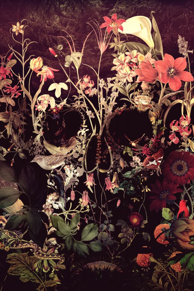 Dark Floral Skull by Ali Gulec — canvas wall art
