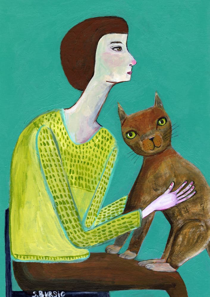 Woman and Her Cat by Sharyn Bursic — canvas wall art