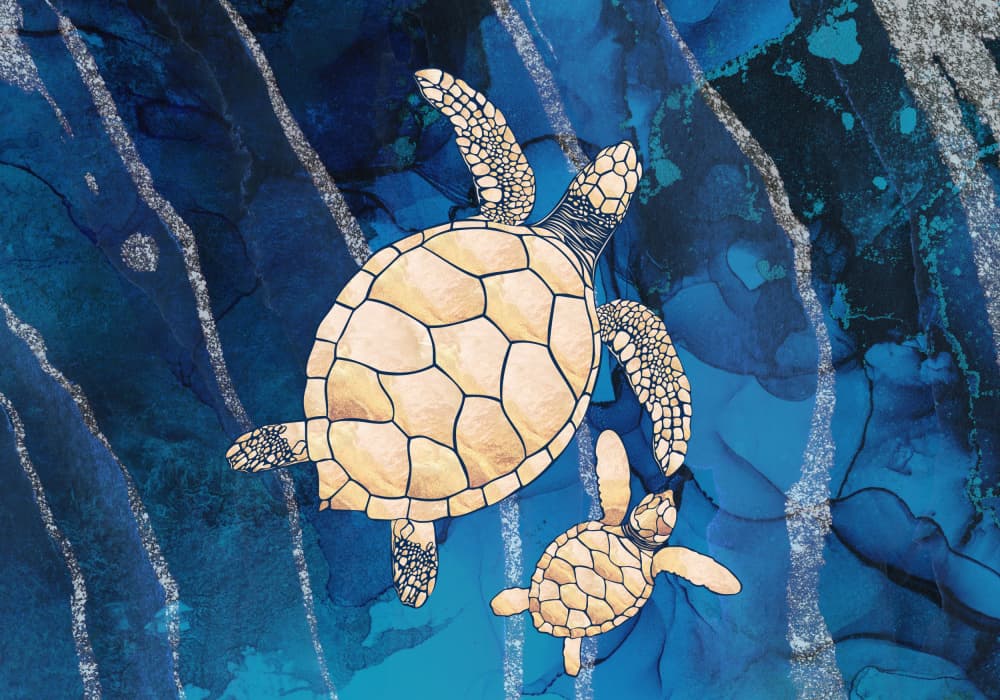 Sea Turtle Family Swim by Sarah Manovski — canvas wall art