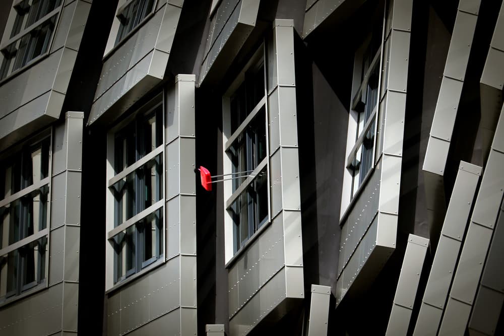Red Accent Architecture by Hans-Wolfgang Hawerkamp — canvas wall art