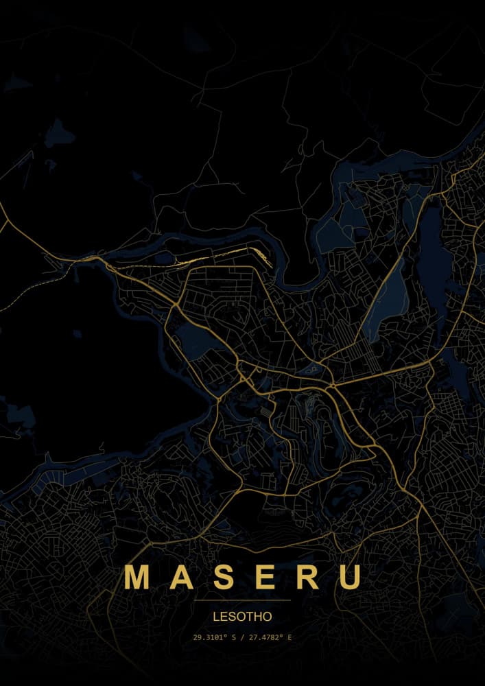 Golden Maseru City Map by HUGO — canvas wall art