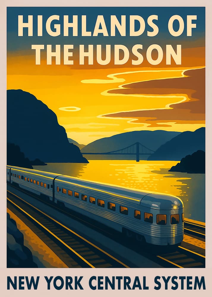 Vintage Hudson Sunset Train by Osvaldo Russo — canvas wall art