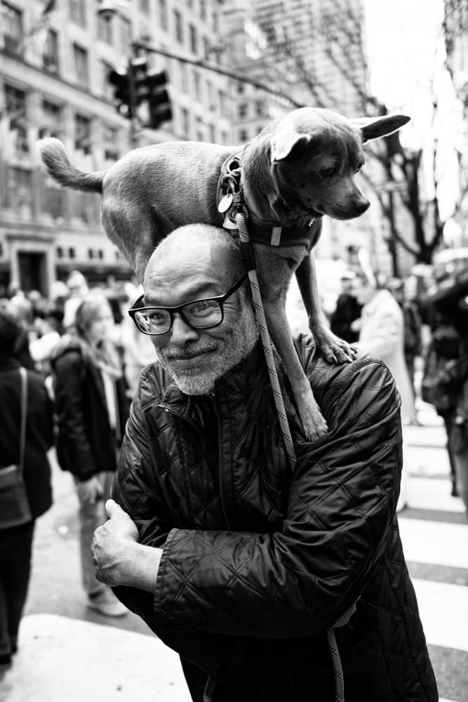 Happy Man Dog Duo by Carlos Costa — canvas wall art
