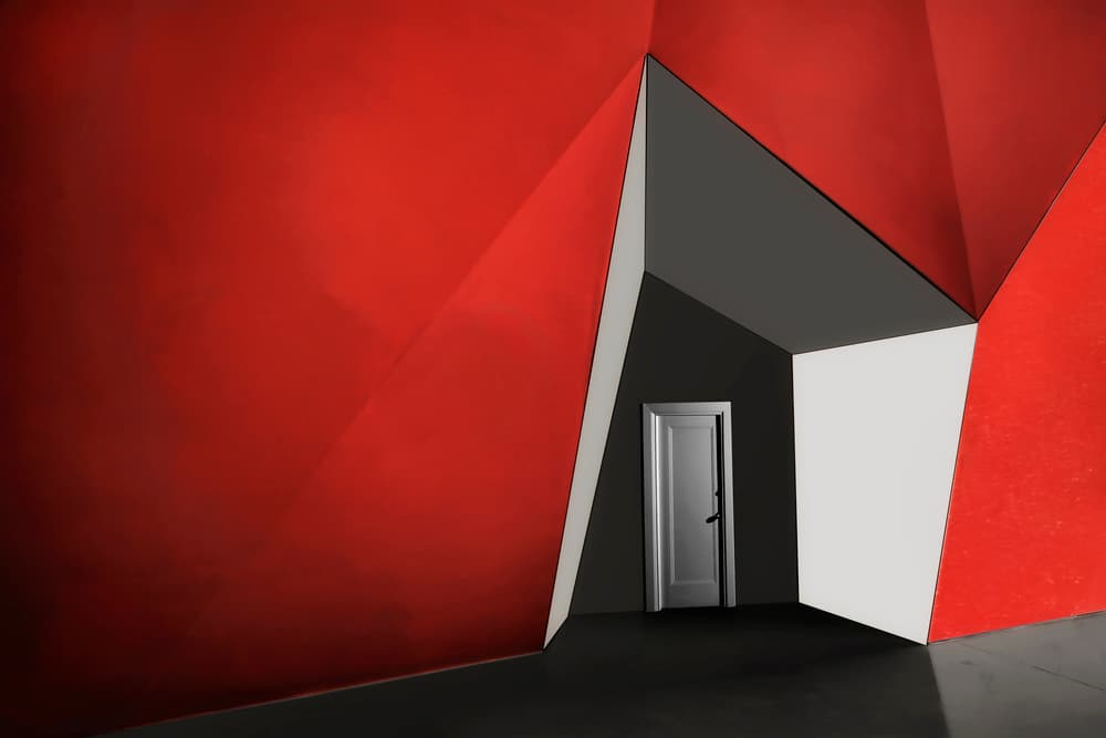 Red Geometric Doorway by Ibrahim Nabeel — canvas wall art