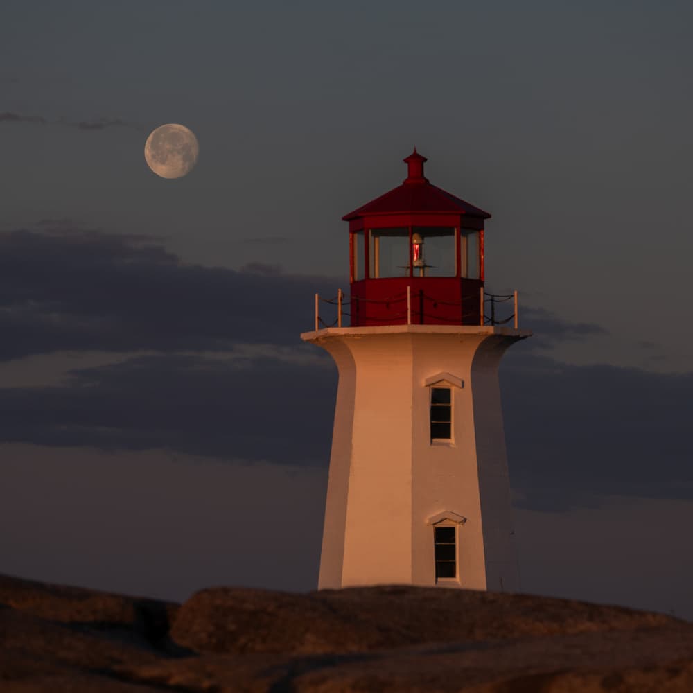Moon Over Lighthouse by Ambar Saha — canvas wall art