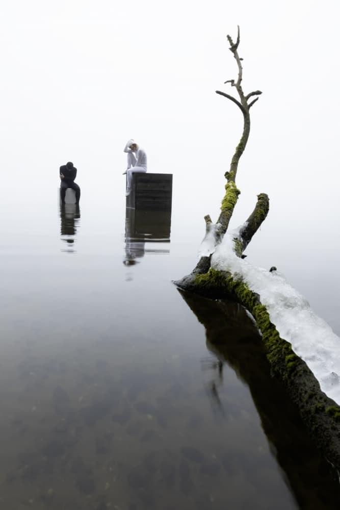 Solitary Figure Misty Lake by Leszek Paradowski — canvas wall art