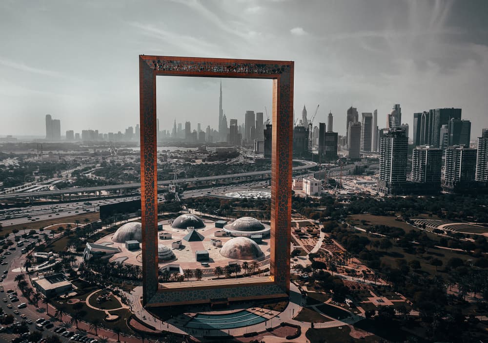 Dubai Frame Skyline View by Carmine Chiriacò — canvas wall art