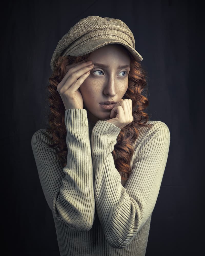 Pensive Redhead Portrait by Lech Radecki — canvas wall art