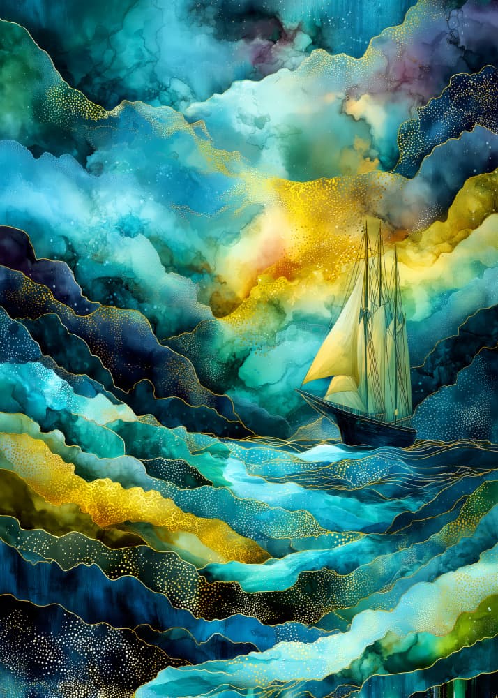 Golden Sailboat Dream by Justyna Jaszke — canvas wall art