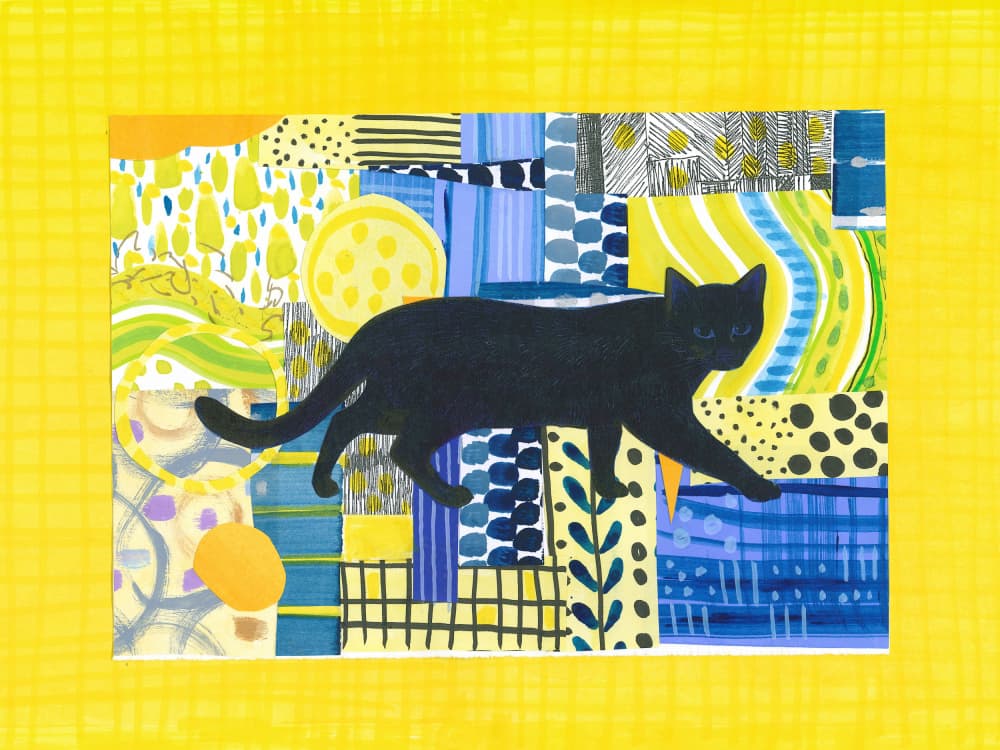 Whimsical Black Cat Stroll by Isabelle Brent — canvas wall art