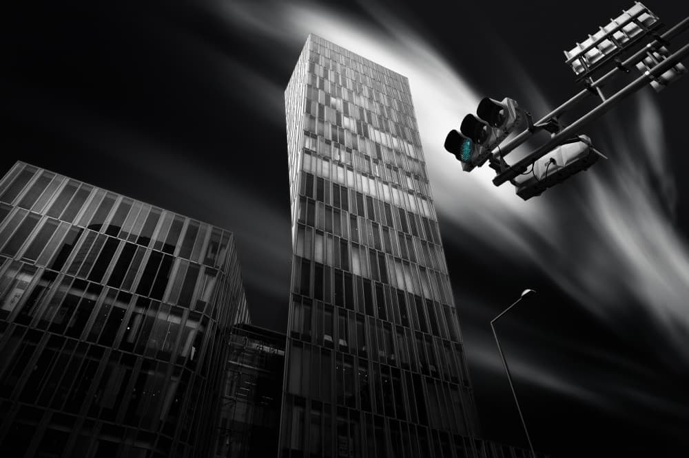 Skyscraper Green Light by Akira TAKAUE — canvas wall art