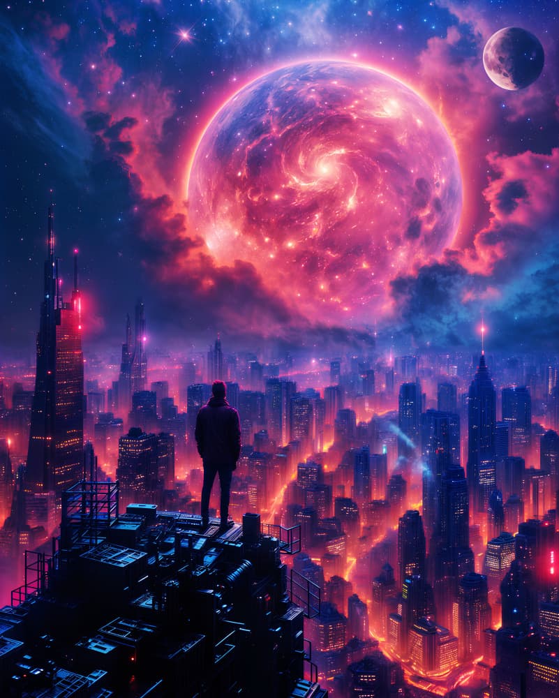 Pink Planet Cityscape by Ritvik takkar — canvas wall art