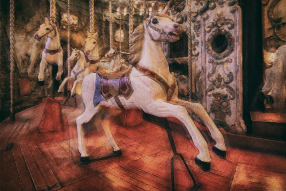 Vintage Carousel Horses by Roswitha Schleicher-Schwarz — canvas wall art