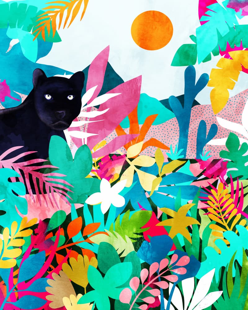 Vibrant Jungle Panther by Uma Gokhale — canvas wall art