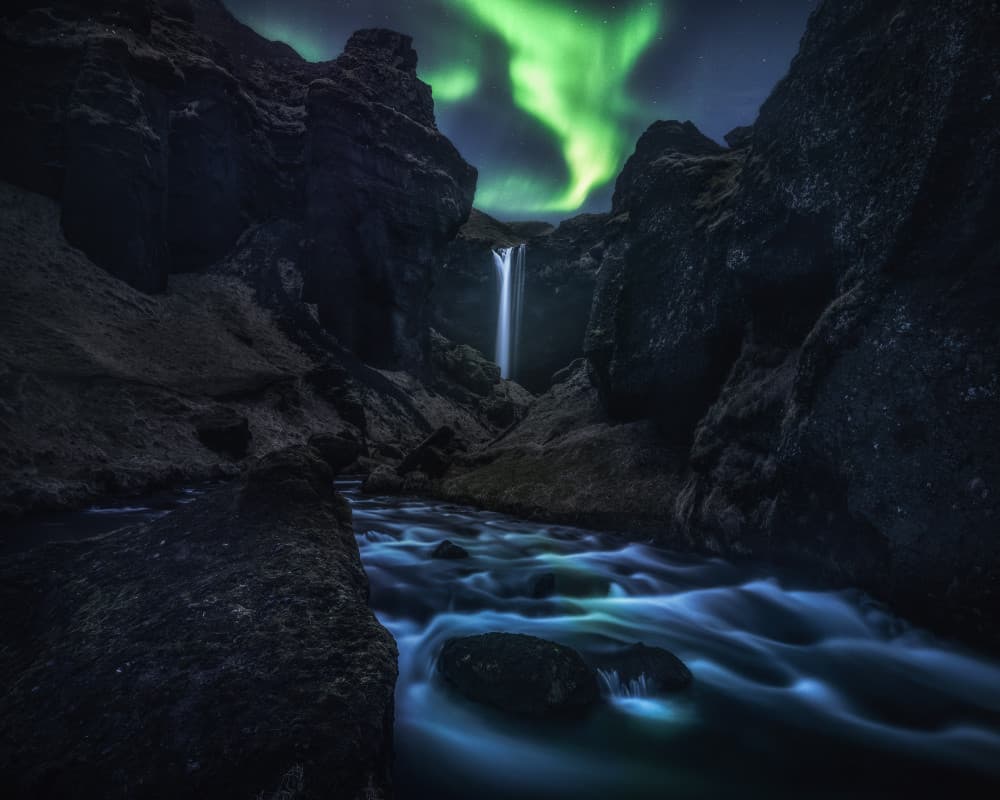 Aurora Canyon Waterfall by Daniel Gastager — canvas wall art