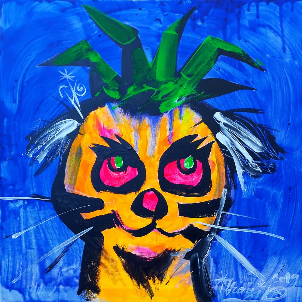 Colorful Pineapple Cat by Kanat Ibragimov — canvas wall art