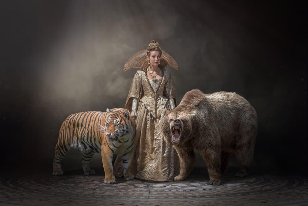 Golden Queen And Beasts by Marcel Egger — canvas wall art