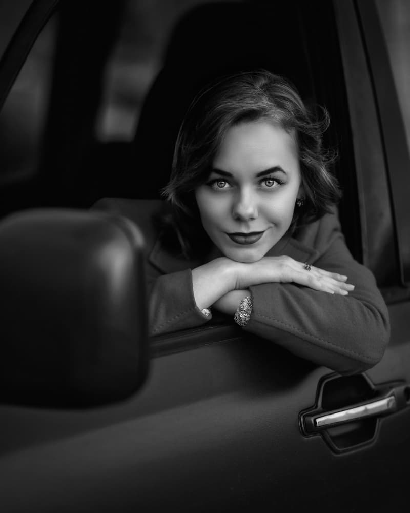 Elegant Woman Car Portrait by Vasil Nanev — canvas wall art