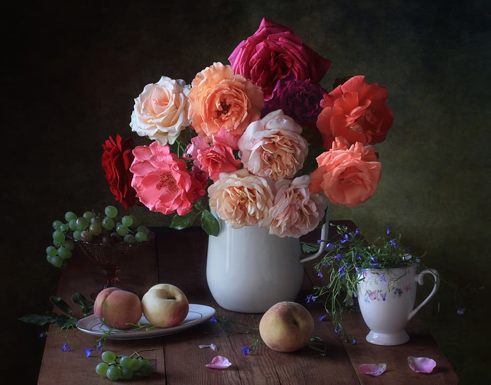 Vintage Roses and Fruit by Tatyana Skorokhod — canvas wall art