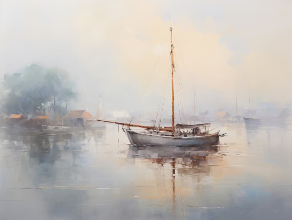 Calm Misty Harbor by Bilge Paksoylu — canvas wall art
