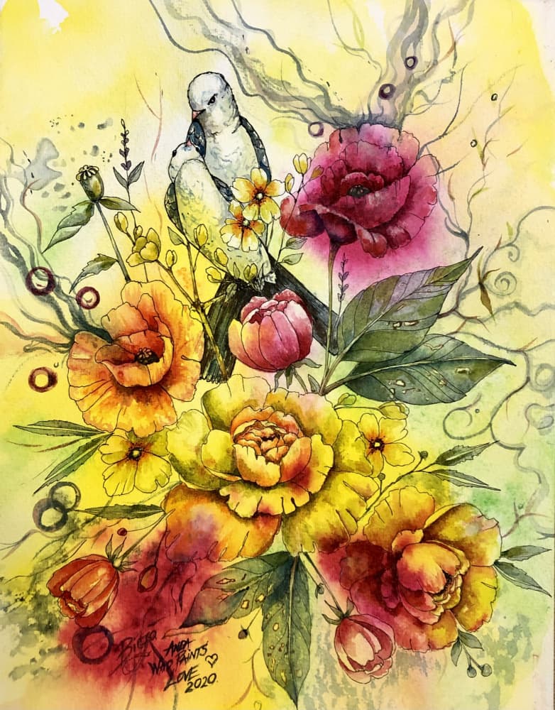 Lovebirds in Bloom by Anda Bieza — canvas wall art