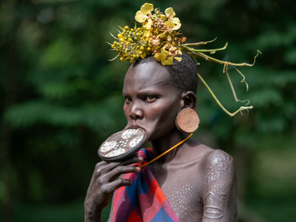 African Lip Plate Portrait by HuongHoang — canvas wall art