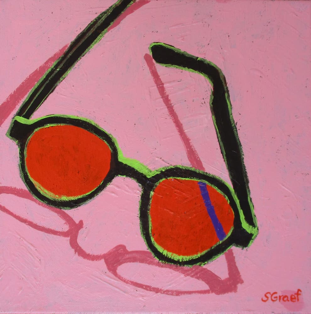 Black Glasses on Pink by Sue Graef — canvas wall art