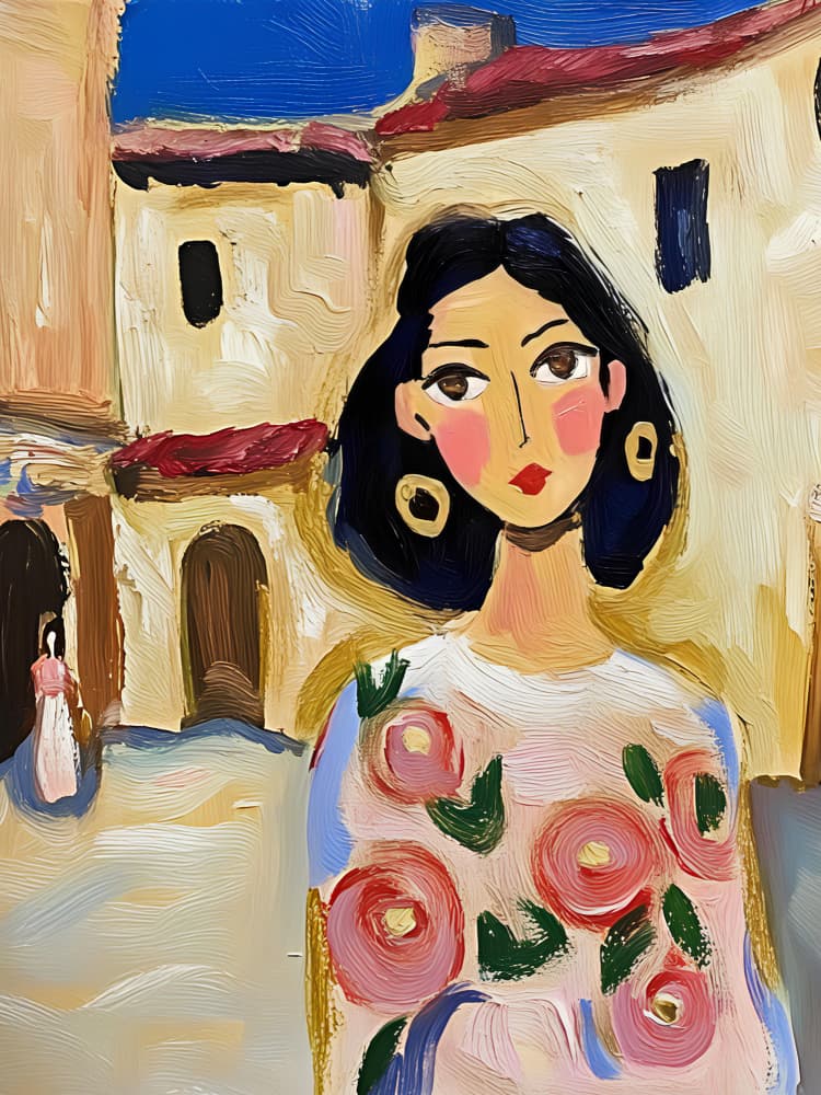 Painted Floral Town Woman by Avanesova Elena — canvas wall art