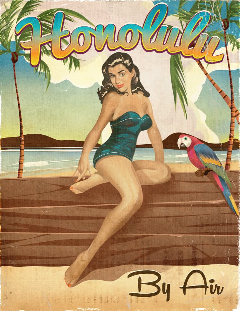 Honolulu Pinup Beach Paradise by Nicholas — canvas wall art