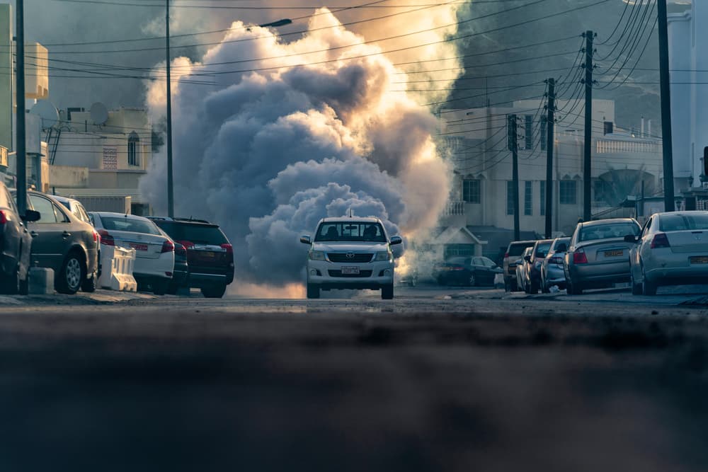 White Truck Smoke Plume by Haitham AL Farsi — canvas wall art