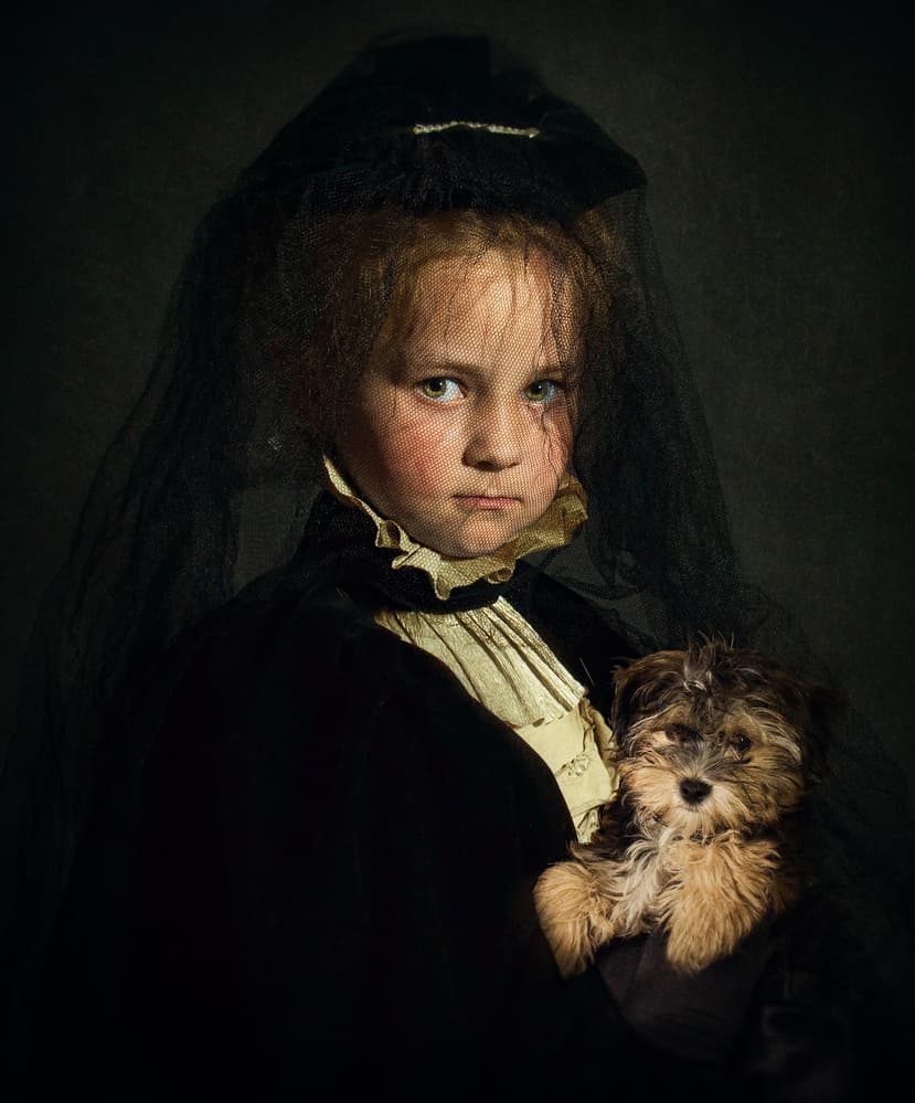Veiled Child Puppy Portrait by Svetlana Melik-Nubarova — canvas wall art