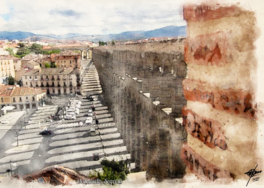 Segovia Roman Aqueduct City by Osvaldo Russo — canvas wall art