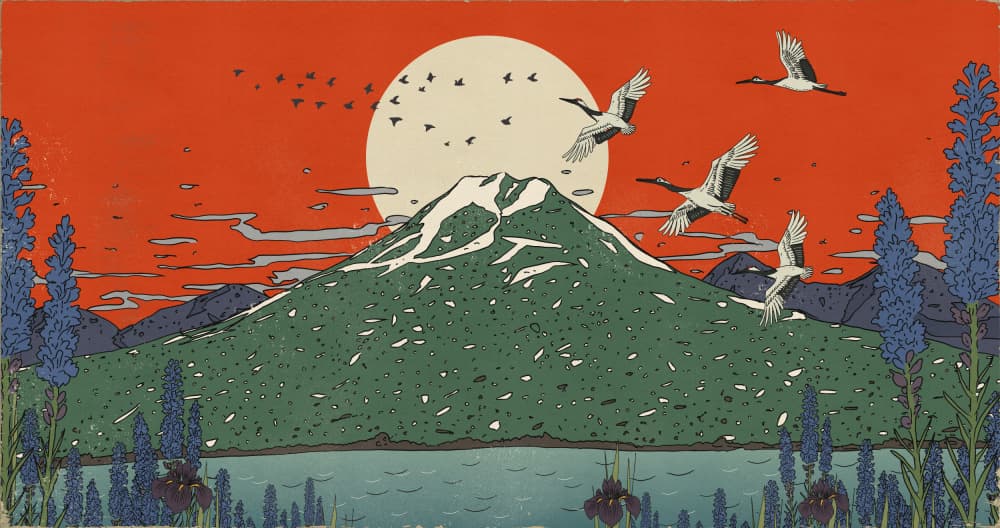 Mount Fuji Cranes Sunrise by Nicholas — canvas wall art