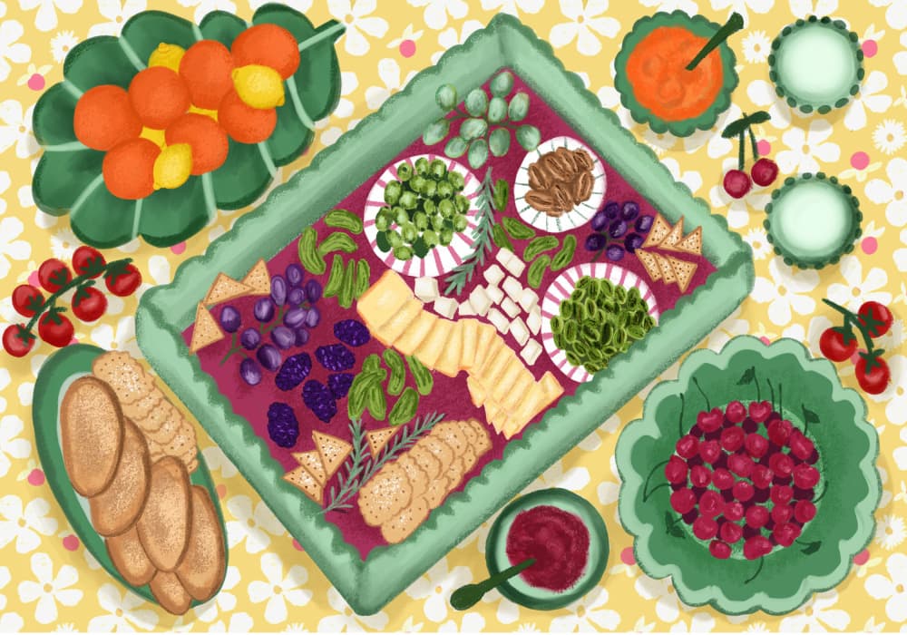 Cheerful Charcuterie Spread by Aliya Putrus — canvas wall art