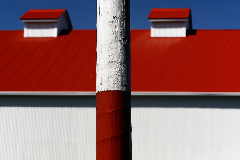 Red Roof Pole Barn by Michael Burlak — canvas wall art