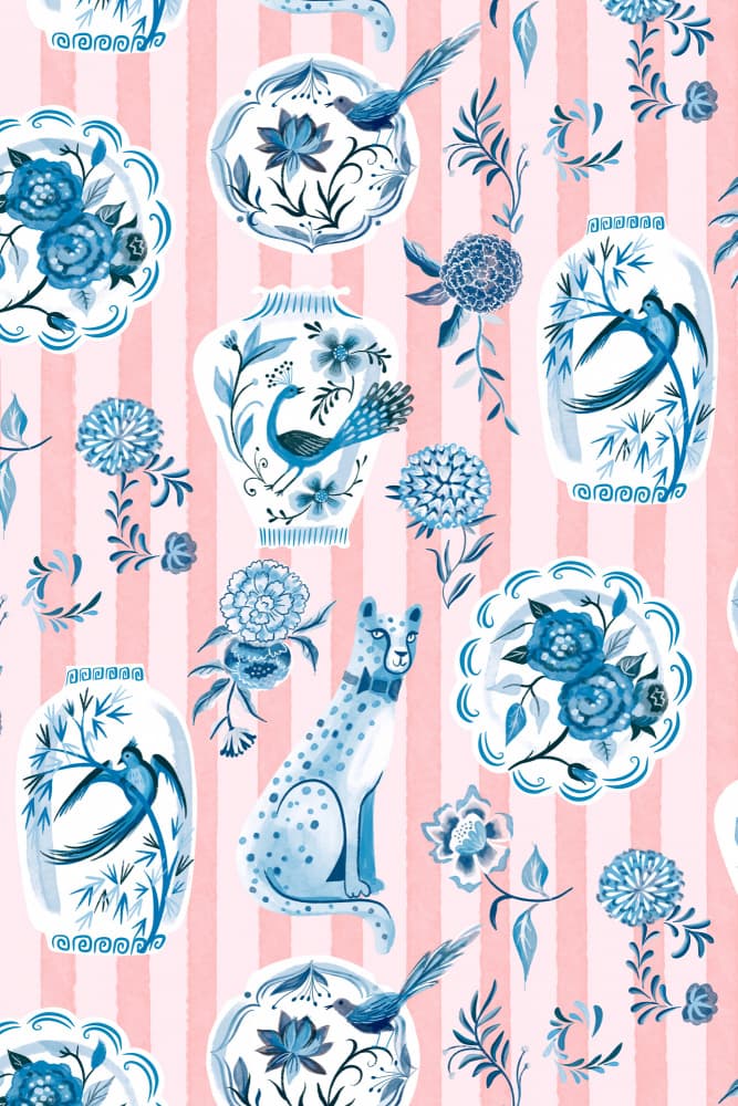 Blue Cheetah Pink Stripes by uta krogmann — canvas wall art