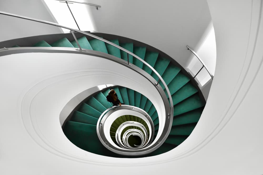 Winding Green Staircase by Jorge Pimenta — canvas wall art