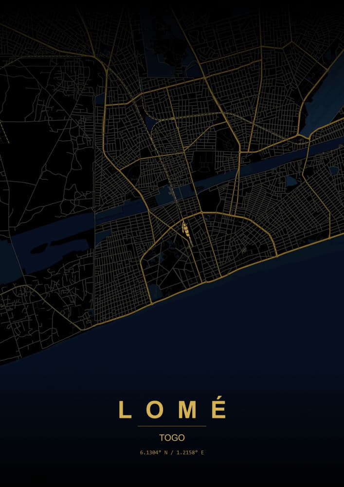 Lomé Glowing City Map by HUGO — canvas wall art
