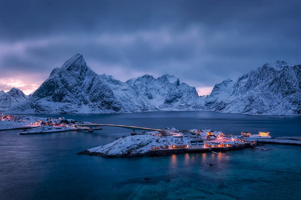 Winter Island Village Glow by Mei Xu — canvas wall art