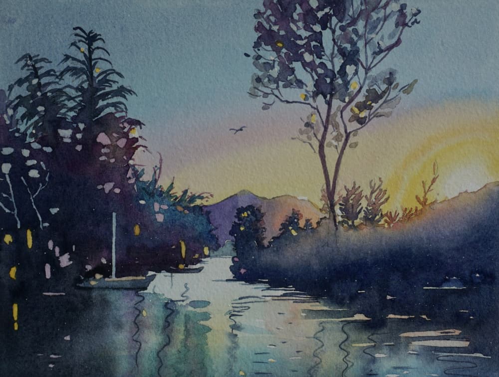 Tranquil River Sunset by Luisa Millicent — canvas wall art