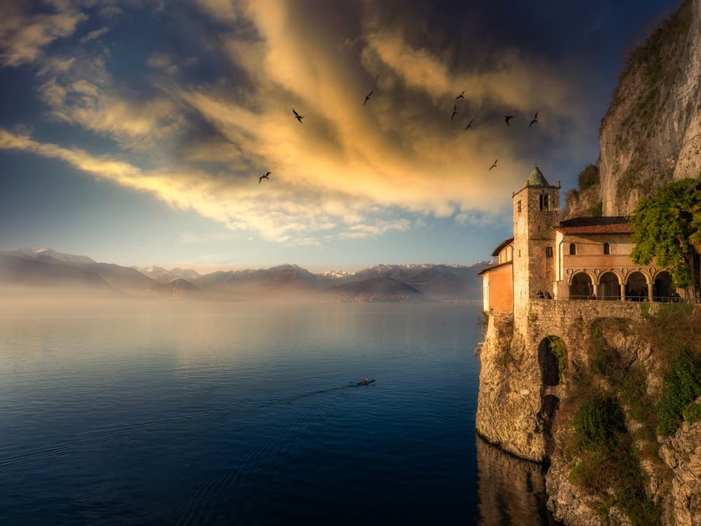 Cliffside Lake Chapel by Cristiano Giani — canvas wall art