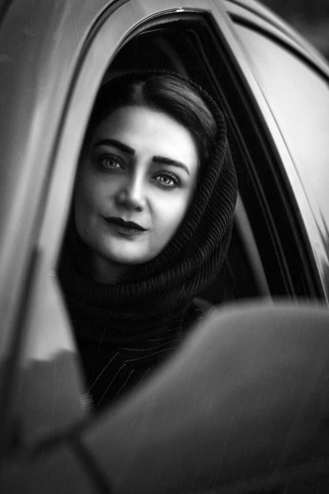 Elegant Gaze In Car by Amir Heydari — canvas wall art